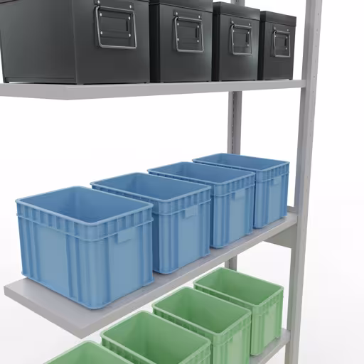 Extra afbeelding van het artikel Aanbouwrekken, legbordstellingen, insteeksysteem MULTIplus150, 2500 x 1000 x 300 mm (HxBxD), 6 legborden, lengtestangen, RAL 7035 lichtgrijs Extra afbeelding van het artikel opzetplank, legbord, insteeksysteem MULTIplus150, 2500 x 1000 x 300 mm, 6 legborden, RAL 7035 lichtgrijs van opzetplank