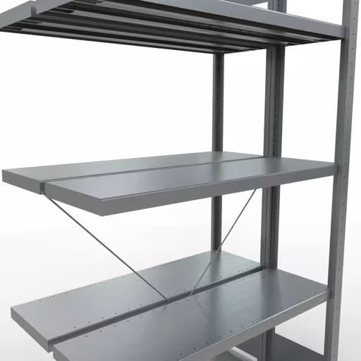 Aanbouwstelling, dubbele stelling, stellingsysteem MULTIplus250, 2000 x 1000 x (2x300) mm, 2x5 legborden, kruisschoor, verzinkt met art.nr. 14235-A Aanbouwrekken, dubbele rekken, rekkensysteem MULTIplus250, 2000 x 1000 x (2x300) mm, 2x5 planken, kruisschoor, verzinkt van Schulte Lagertechnik uit de categorie rekken