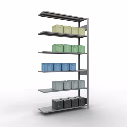 Aanbouwrekken, rekken, insteeksysteem MULTIplus150, 2500 x 1300 x 400 mm, 6 legborden, lengtestangen, verzinkt van Schulte Lagertechnik uit het assortiment insteeksysteem