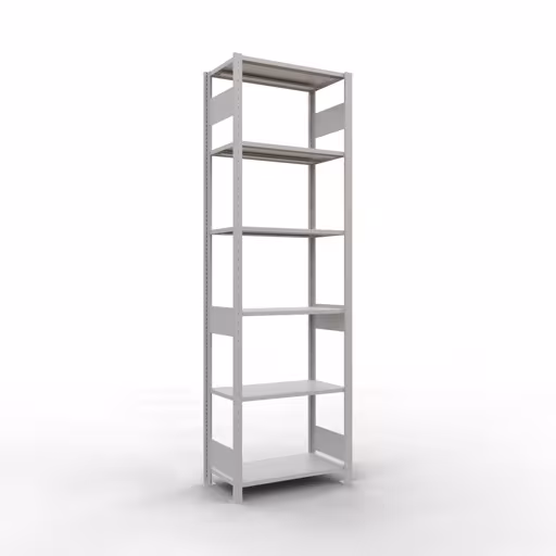 Basisplank, legplank, insteeksysteem MULTIplus150, 2500 x 750 x 400 mm (HxBxD), 6 legborden, lengtestangen, RAL 7035 lichtgrijs, basisplank, art.nr. 32641-75-LR