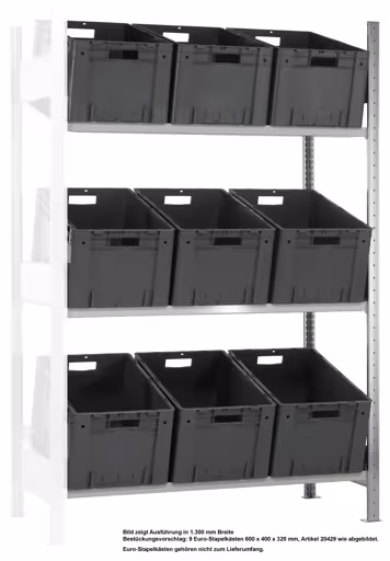 Extra afbeelding van het artikel Aanbouwplank, MULTIplus150 schuine vloerplank, 2000 x 1000 x 600 mm, verzinkt/RAL 7035 lichtgrijs, 3 planken van kanbanplanken