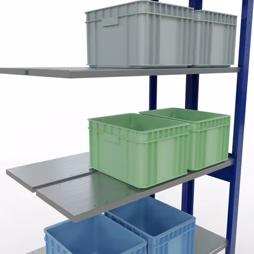 Aanbouwrekken, dubbele rekken, stellingsysteem MULTIplus150, 2500 x 1000 x (2x300) mm, 2x6 planken, lengtestangen, RAL 5010 gentiaanblauw van Schulte Lagertechnik met het artikelnr. 33136-B