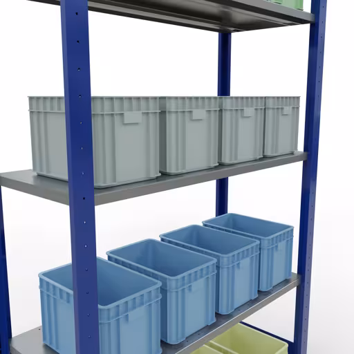 Basisplank, legbord, insteeksysteem MULTIplus150, 2000 x 1000 x 400 mm (HxBxD), 5 legborden, lengtestangen, RAL 5010 gentiaanblauw/verzinkt met artikelnr. 12740-LR-B Basisplank, legplank, insteeksysteem MULTIplus150, 2000 x 1000 x 400 mm, 5 legborden, lengtestangen, RAL 5010 gentiaanblauw/verzinkt van Schulte Lagertechnik uit de categorie insteeksystemen