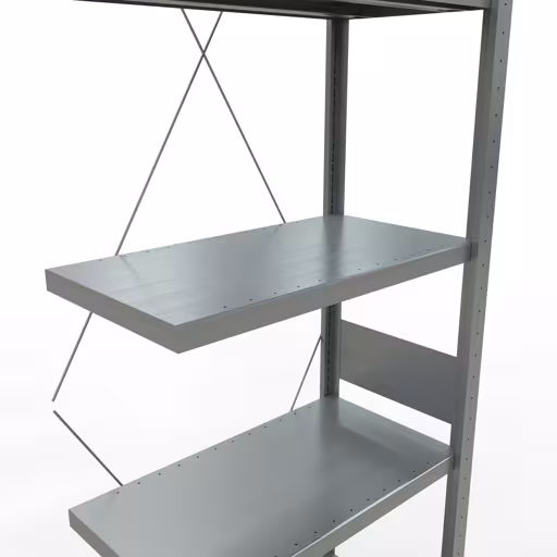 Figuur nr. 15 van het artikel aanbouwrekken, legbordstellingen, insteeksysteem MULTIplus250, 3000 x 750 x 400 mm, 7 legborden, kruisschoor, verzinkt uit de insteeksysteem productgroep van Schulte Lagertechnik.