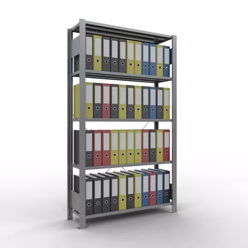 Basisplank, kantoorstelling, insteeksysteem MULTIplus85, 1800 x 1000 x 300 mm, 5 legborden, dwarsschoor, verzinkt, zonder aanslaglijst uit de categorie insteeksysteem met de GTIN 4004514231482 , kantoorreksysteem MULTIplus85, 1800 x 1000 x 300 mm, 5 legborden, verzinkt, zonder aanslaglijst van Schulte Lagertechnik uit het assortiment kantoorrekken