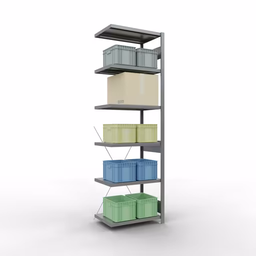 Aanbouwrekken, rekken, insteeksysteem MULTIplus250, 2500 x 750 x 500 mm, 6 legborden, kruisschoor, verzinkt van Schulte Lagertechnik uit het assortiment insteeksysteem