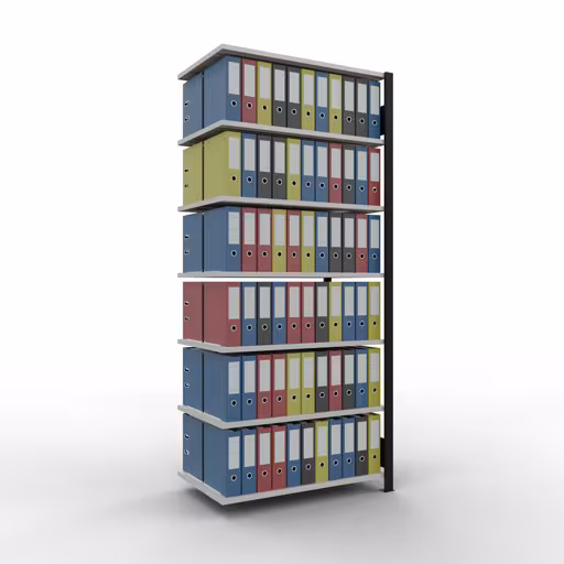 Aanbouwrekken, kantoorrekken, insteeksysteem MULTIplus150, 2300 x 1000 x 600 mm, 7 planken, lengtestangen, zonder middenaanslag, zwart/lichtgrijs van Schulte Lagertechnik met artikelnr. 36070-S