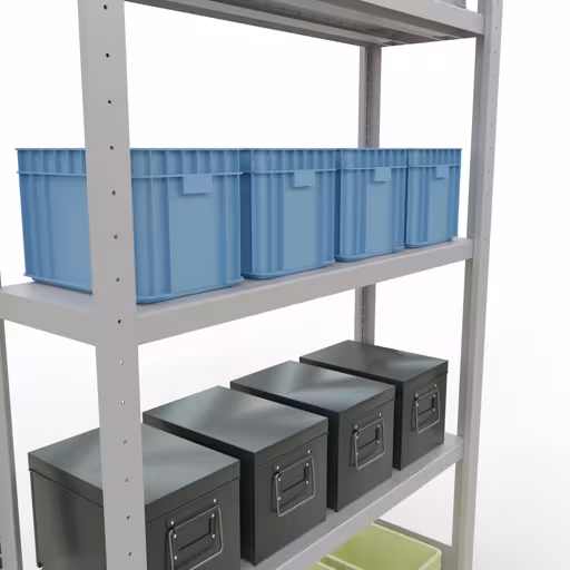 Extra afbeelding van het artikel Basisplank, legplank, insteeksysteem MULTIplus330, 2000 x 1000 x 300 mm, 5 legborden, lengtestangen, RAL 7035 lichtgrijs van basisplank
