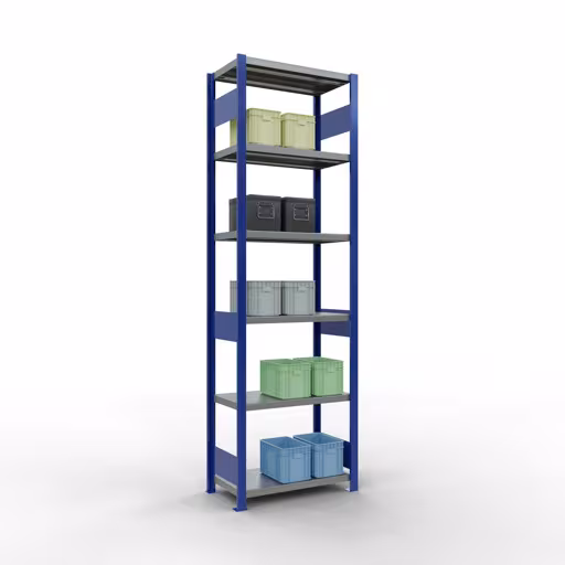 Basisplank, legplank, insteeksysteem MULTIplus250, 2500 x 750 x 400 mm (HxBxD), 6 legborden, lengtestangen, RAL 5010 gentiaanblauw/verzinkt/verzinkt uit de categorie basisplanken met de GTIN 4004514282613 Basisplank, legbord, insteeksysteem MULTIplus250, 2500 x 750 x 400 mm, 6 legborden, lengtestangen, RAL 5010 gentiaanblauw/verzinkt/verzinkt van Schulte Lagertechnik uit het plug-in systeem-assortiment
