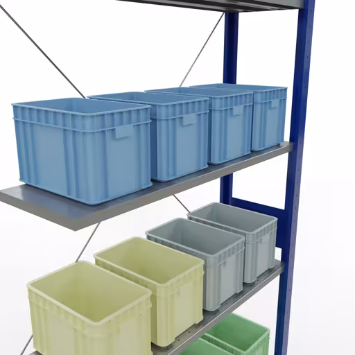 Andere weergave van het artikel Aanbouwrekken, legbordstellingen, insteeksysteem MULTIplus150, 3000 x 1000 x 300 mm (HxBxD), 7 legborden, kruisschoor, RAL 5010/verzinkt Andere weergave van het artikel Aanbouwplank, legplank-insteeksysteem MULTIplus150, 3000 x 1000 x 300 mm, 7 legborden, RAL 5010/verzinkt uit de categorie insteeksysteem