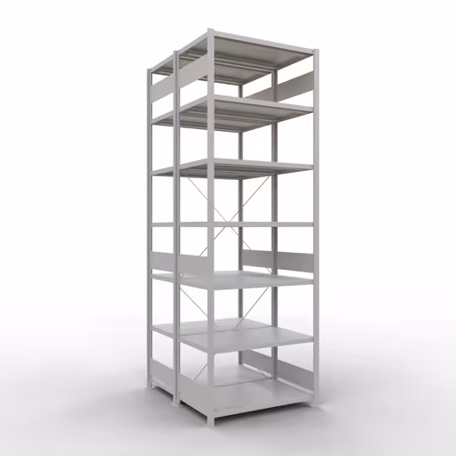 Basisplank, dubbele plank, stellingsysteem MULTIplus250, 3000 x 1000 x (2x600) mm (HxBxD), 2x7 planken, kruisschoor, RAL 7035 lichtgrijs, dubbele planken, art.nr. 32162-G