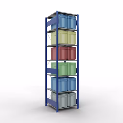 Extra afbeelding van het artikel Basisplank, legbord, insteeksysteem MULTIplus150, 3000 x 750 x 800 mm (HxBxD), 7 legborden, kruisschoor, RAL 5010 gentiaanblauw/verzinkt/verzinkt Extra afbeelding van het artikel basisplank, legplank, insteeksysteem MULTIplus150, 3000 x 750 x 800 mm, 7 legborden, RAL 5010 gentiaanblauw/verzinkt/verzinkt vanaf basisplank