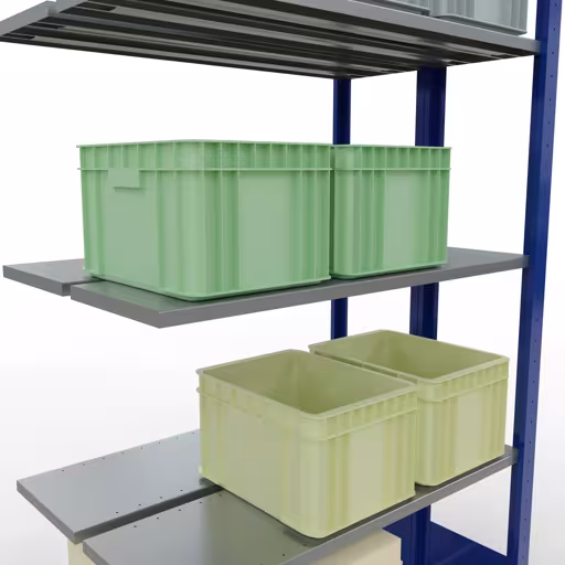 Andere weergave van het artikel Aanbouwplank, dubbele plank, legplank-insteeksysteem MULTIplus150, 2000 x 1000 x (2x300) mm (HxBxD), 2x5 legborden, lengtestangen, RAL 5010 gentiaanblauw Andere weergave van het artikel Aanbouwplank, dubbele plank, stellingsysteem MULTIplus150, 2000 x 1000 x (2x300) mm, 2x5 planken, lengtestangen, RAL 5010 gentiaanblauw uit de categorie rekken