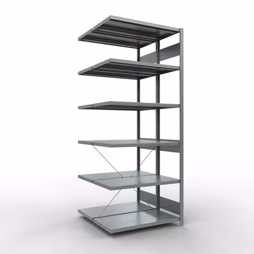 Aanbouwrekken, dubbele rekken, stellingsysteem MULTIplus250, 2500 x 1000 x (2x500) mm (HxBxD), 2x6 planken, kruisschoor, gegalvaniseerd van Schulte Lagertechnik Aanbouwplank, dubbele plank, stellingsysteem MULTIplus250, 2500 x 1000 x (2x500) mm (HxBxD), 2x6 planken, kruisschoor, verzinkt, dubbele planken, art.nr. 14256-A