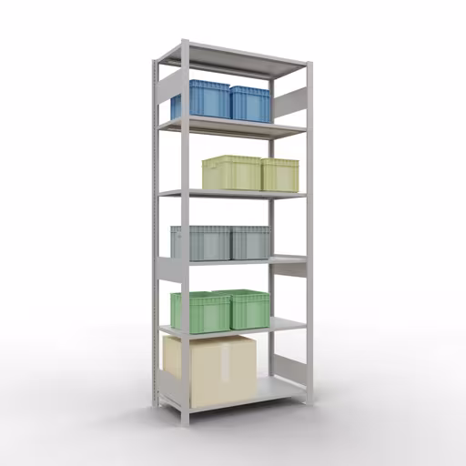 Productafbeelding nr. 14 van het artikel basisplank, legbord, insteeksysteem MULTIplus85, 2500 x 1000 x 500 mm (HxBxD), 6 legborden, lengtestangen, RAL 7035 lichtgrijs Figuur nr. 14 van het artikel basisrek, legplank-insteeksysteem MULTIplus85, 2500 x 1000 x 500 mm, 6 legborden, RAL 7035 lichtgrijs uit de productgroep insteeksysteem van het merk Schulte Lagertechnik.