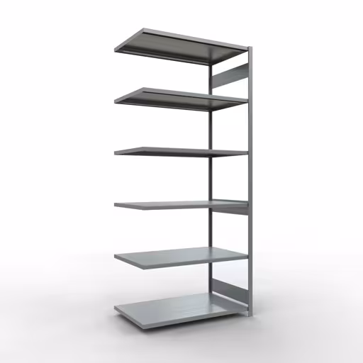 Aanbouwrekken, rekken, insteeksysteem MULTIplus250, 3000 x 1300 x 800 mm (HxBxD), 7 planken, lengtestangen, verzinkt van Schulte Lagertechnik Aanbouwrekken, legbordstellingen, insteeksysteem MULTIplus250, 3000 x 1300 x 800 mm (HxBxD), 7 legborden, lengtestangen, verzinkt, aanbouwplank, art.nr. 12987-130-LR