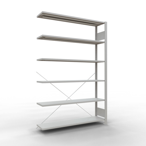 Figuur nr. 8 van het artikel aanbouwrekken, kantoorrekken, insteeksysteem MULTIplus85, 2000 x 1300 x 300 mm, 6 planken, kruisschoor, zonder aanslaglijst, lichtgrijs uit de productgroep kantoorrekken van Schulte Lagertechnik.