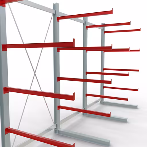 Productafbeelding nr. 10 van artikel K 6000 compleet legbord, eenzijdig, 3000 x 6000 x 1250 mm, RAL 7001 / RAL 3000, 5 opslagniveaus Afbeelding nr. 10 van het artikel K 6000 complete stelling, eenzijdig, 3000 x 6000 x 1250 mm, RAL 7001 / RAL 3000, 5 opslagniveaus uit de productgroep draagarmstellingen van Schulte Lagertechnik