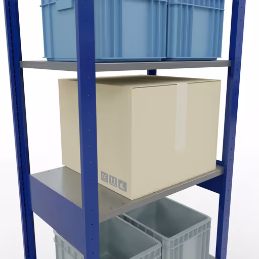 Productafbeelding nr. 7 van het artikel basisrek, legbord, insteeksysteem MULTIplus150, 2500 x 750 x 500 mm, 6 legborden, RAL 5010 gentiaanblauw/verzinkt/verzinkt uit het insteeksysteem-assortiment van Schulte Lagertechnik