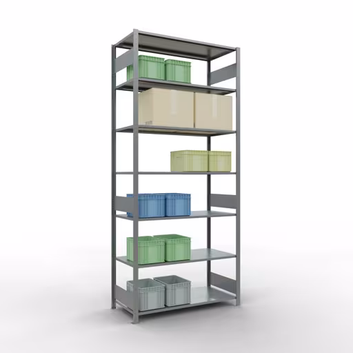 Basisplank, legbord, insteeksysteem MULTIplus150, 3000 x 1300 x 600 mm, 7 legborden, lengtestangen, verzinkt van Schulte Lagertechnik met het artikelnr. 12762-130-LR