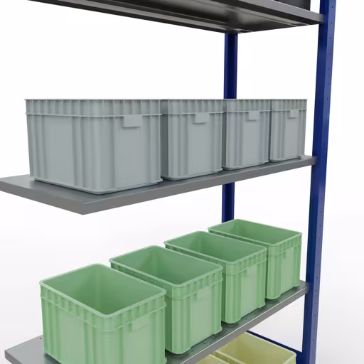 Productafbeelding nr. 13 van het artikel Aanbouwrekken, legbordstellingen, insteeksysteem MULTIplus85, 2000 x 1000 x 400 mm (HxBxD), 5 legborden, lengtestangen, RAL 5010 gentiaanblauw Figuur nr. 13 van het artikel aanbouwrekken, legbordstellingen, insteeksysteem MULTIplus85, 2000 x 1000 x 400 mm, 5 legborden, RAL 5010 gentiaanblauw uit de productgroep insteeksysteem van het merk Schulte Lagertechnik.