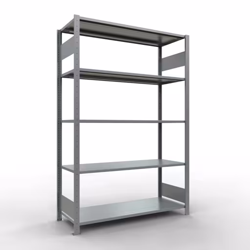 Basisplank, legplank, insteeksysteem MULTIplus150, 2000 x 1300 x 500 mm (HxBxD), 5 legborden, lengtestangen, verzinkt, basisplank, art.nr. 12750-130-LR