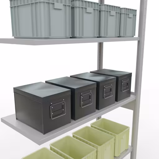 Productafbeelding nr. 14 van het artikel Aanbouwrekken, legbordstellingen, insteeksysteem MULTIplus85, 2500 x 1000 x 400 mm (HxBxD), 6 legborden, lengtestangen, RAL 7035 lichtgrijs Afbeelding nr. 14 van het artikel aanbouwrekken, legbordstellingen, insteeksysteem MULTIplus85, 2500 x 1000 x 400 mm, 6 legborden, RAL 7035 lichtgrijs uit de productgroep insteeksysteem van het merk Schulte Lagertechnik