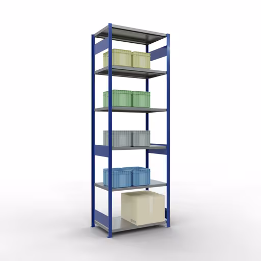 Productafbeelding nr. 14 van het artikel basisplank, legbord, insteeksysteem MULTIplus250, 3000 x 1000 x 600 mm (HxBxD), 7 legborden, lengtestangen, RAL 5010 gentiaanblauw/verzinkt Figuur nr. 14 van het artikel basisrek, legbord, insteeksysteem MULTIplus250, 3000 x 1000 x 600 mm, 7 legborden, lengtestangen, RAL 5010 gentiaanblauw/verzinkt uit de insteeksysteem productgroep van Schulte Lagertechnik.