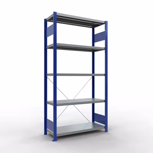 Figuur nr. 13 van het artikel basisrek, legbord, insteeksysteem MULTIplus330, 2000 x 1000 x 400 mm, 5 legborden, kruisschoor, RAL 5010 gentiaanblauw/verzinkt uit de insteeksysteem productgroep van Schulte Lagertechnik.