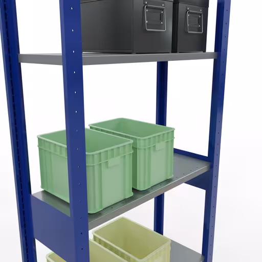 Extra afbeelding van het artikel Basisplank, legbord, insteeksysteem MULTIplus150, 2500 x 750 x 300 mm, 6 legborden, lengtebalk, RAL 5010 gentiaanblauw/verzinkt/verzinkt Extra afbeelding van het artikel Basisplank, legplank, insteeksysteem MULTIplus150, 2500 x 750 x 300 mm, 6 legborden, lengtebalk, RAL 5010 gentiaanblauw/verzinkt/verzinkt vanaf basisplank