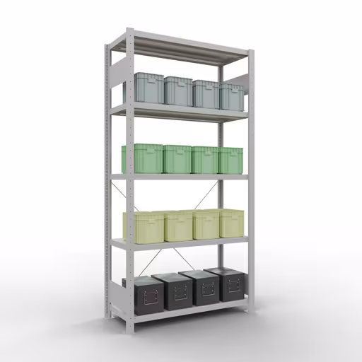 Basisplank, plankplank, insteeksysteem MULTIplus250, 2000 x 1000 x 400 mm, 5 planken, kruisschoor, RAL 7035 lichtgrijs van Schulte Lagertechnik met het artikelnr. 32840