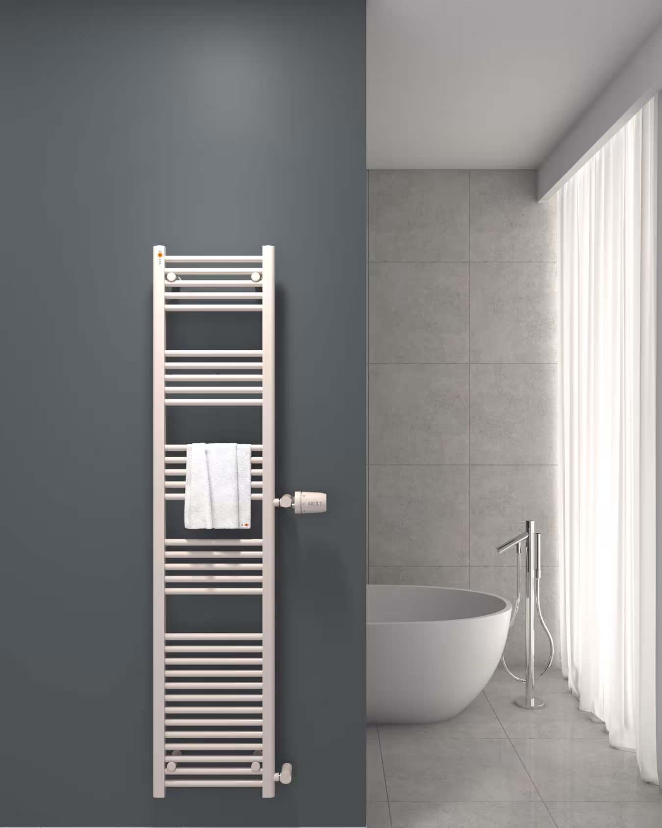 MERT vervangende badkamerradiator wit recht, aansluiting zijkant, vervangende radiator, art.nr. 1-40x180-ASR-90