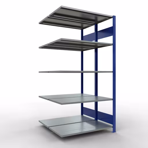 Aanbouwrekken, dubbele rekken, stellingsysteem MULTIplus150, 2000 x 1000 x (2x500) mm, 2x5 planken, lengtestangen, RAL 5010 gentiaanblauw van Schulte Lagertechnik met het artikelnr. 33155-B
