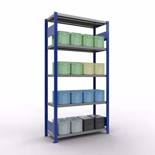 Basisplank, legbord, insteeksysteem MULTIplus250, 2000 x 1000 x 400 mm, 5 legborden, lengtestangen, RAL 5010 gentiaanblauw/verzinkt van Schulte Lagertechnik uit het assortiment insteeksysteem