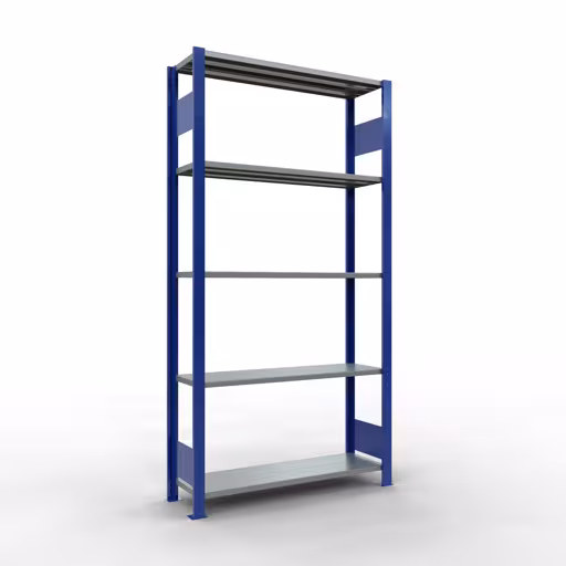 Basisplank, legbord, insteeksysteem MULTIplus150, 2000 x 1000 x 300 mm, 5 legborden, lengtestangen, RAL 5010 gentiaanblauw/verzinkt van Schulte Lagertechnik met het artikelnr. 12730-LR-B