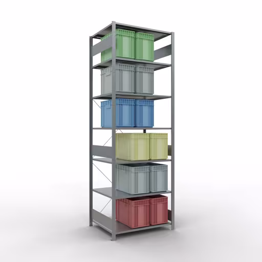 Productafbeelding nr. 13 van het artikel basisplank, legbord, insteeksysteem MULTIplus150, 3000 x 1000 x 800 mm (HxBxD), 7 legborden, kruisschoor, verzinkt Figuur nr. 13 van het artikel basisrek, legplank-insteeksysteem MULTIplus150, 3000 x 1000 x 800 mm, 7 legborden, verzinkt uit de productgroep insteeksysteem van het merk Schulte Lagertechnik.