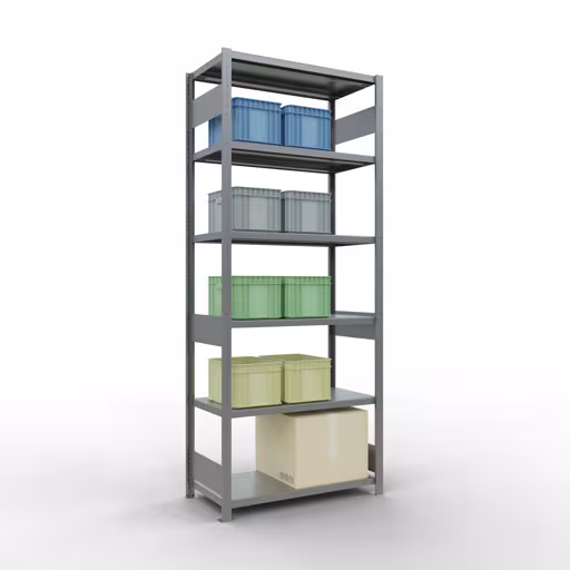 Productafbeelding nr. 14 van het artikel basisplank, legbord, insteeksysteem MULTIplus330, 2500 x 1000 x 500 mm (HxBxD), 6 legborden, lengtestangen, verzinkt Figuur nr. 14 van het artikel basisrek, legplank, insteeksysteem MULTIplus330, 2500 x 1000 x 500 mm, 6 legborden, lengtestangen, verzinkt uit de insteeksysteem productgroep van Schulte Lagertechnik.