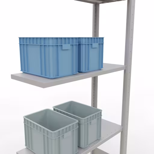 Extra afbeelding van het artikel Aanbouwrekken, legbordstellingen, insteeksysteem MULTIplus150, 2000 x 750 x 300 mm (HxBxD), 5 legborden, lengtestangen, RAL 7035 lichtgrijs Extra afbeelding van het artikel Aanbouwplank, legplank, insteeksysteem MULTIplus150, 2000 x 750 x 300 mm, 5 legborden, lengtebalk, RAL 7035 lichtgrijs vanaf opzetplank