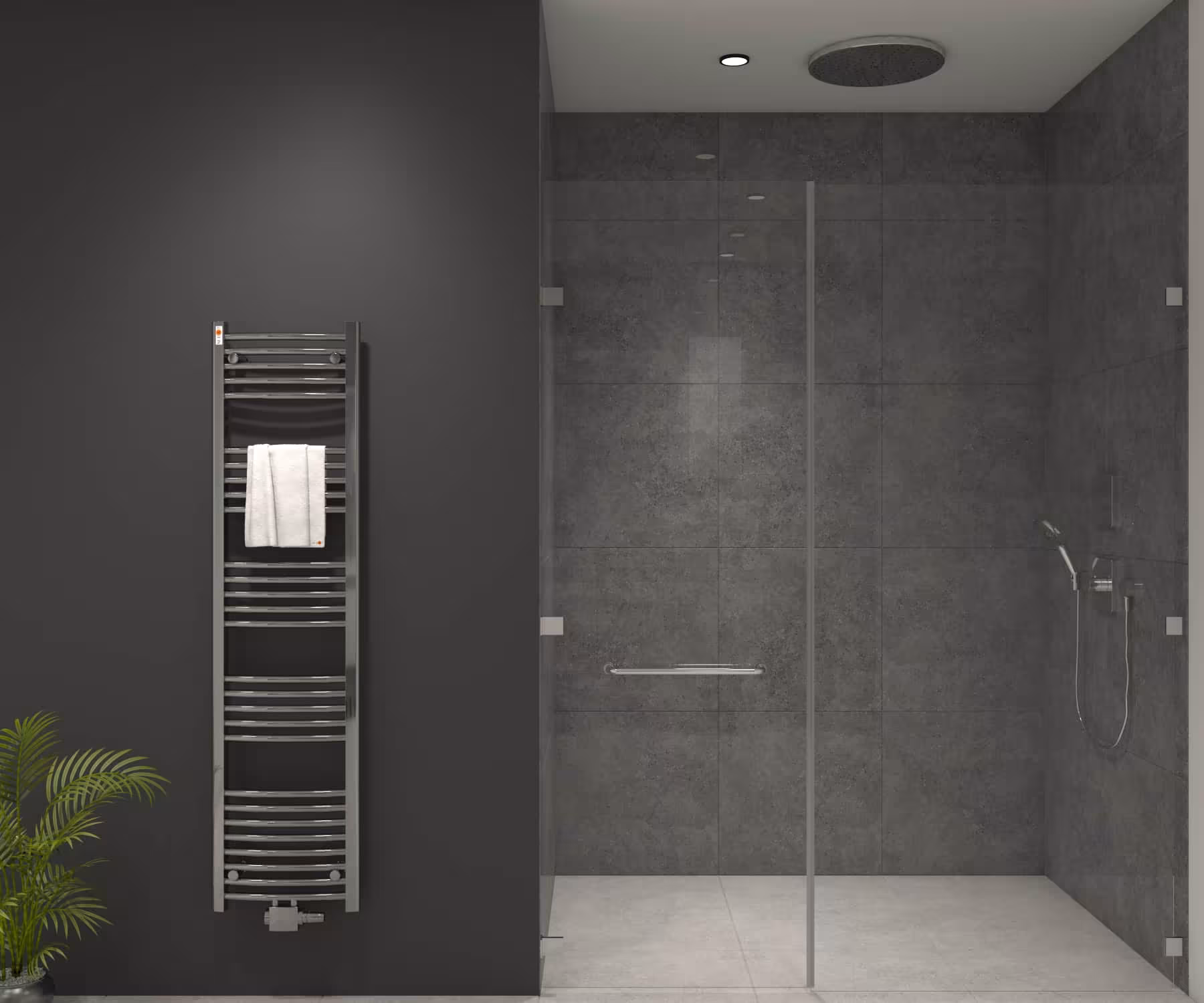 Badkamerradiator gebogen chroom, 400 x 1600 mm, middenaansluiting van MERT MERT badkamerradiator gebogen chroom, middenaansluiting, badkamerradiator, art.nr. 4-40x160-M