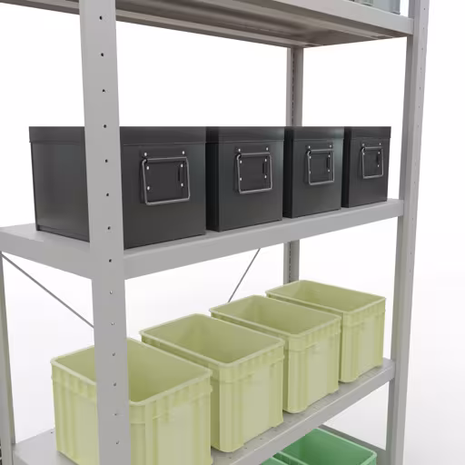 Productafbeelding nr. 13 van het artikel basisplank, legbord, insteeksysteem MULTIplus330, 2000 x 1000 x 400 mm, 5 legborden, kruisschoor, RAL 7035 lichtgrijs Figuur nr. 13 van het artikel basisplank, legbord, insteeksysteem MULTIplus330, 2000 x 1000 x 400 mm, 5 legborden, kruisschoor, RAL 7035 lichtgrijs uit de productgroep insteeksysteem van Schulte Lagertechnik.