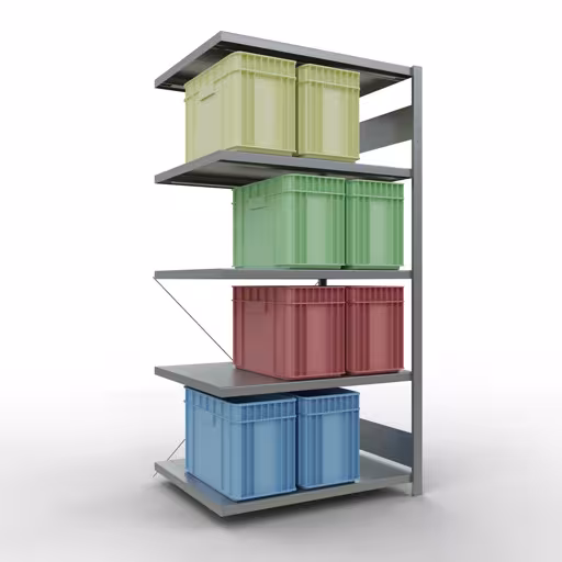 Andere weergave van het artikel Aanbouwrekken, stellingrekken, insteeksysteem MULTIplus250, 2000 x 1000 x 800 mm (HxBxD), 5 legborden, kruisschoor, verzinkt Andere weergave van het artikel Aanbouwplank, legbord, insteeksysteem MULTIplus250, 2000 x 1000 x 800 mm, 5 legborden, kruisschoor, verzinkt uit de categorie insteeksysteem