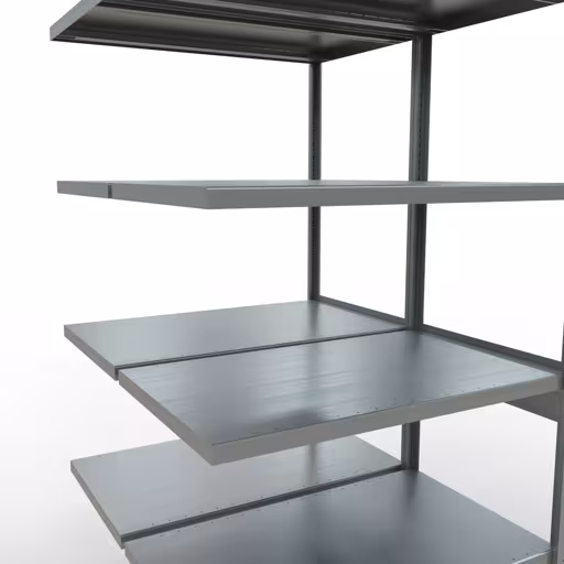 Aanbouwrekken, dubbele rekken, stellingsysteem MULTIplus250, 2500 x 1000 x (2x600) mm (HxBxD), 2x6 planken, lengtestangen, verzinkt met artikelnr. 17966 Aanbouwrekken, dubbele rekken, rekkensysteem MULTIplus250, 2500 x 1000 x (2x600) mm, 2x6 planken, lengtestangen, verzinkt van Schulte Lagertechnik uit de categorie rekken