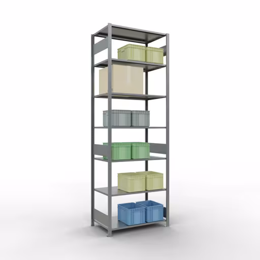 Extra afbeelding van het artikel Basisplank, legbord, insteeksysteem MULTIplus150, 3000 x 1000 x 600 mm (HxBxD), 7 legborden, lengtestangen, verzinkt Extra afbeelding van het artikel Basisplank, legplank, insteeksysteem MULTIplus150, 3000 x 1000 x 600 mm, 7 legborden, lengtestangen, verzinkt vanaf basisplank