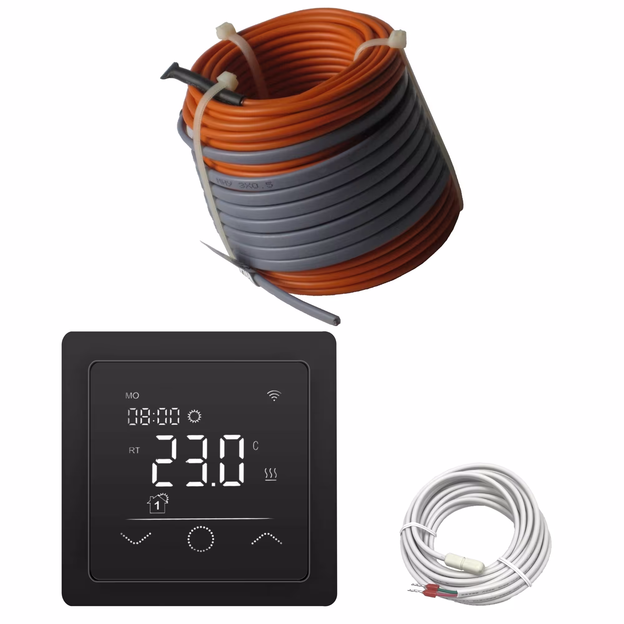 HoWaTech Professionele Elektrische Vloerverwarming | Set met verwarmingsdraad en WiFi controller Touch zwart, elektrische vloerverwarming, art.nr. 27343011