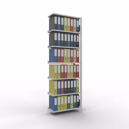 Productafbeelding nr. 12 van het artikel Aanbouwstelling, kantoorstelling, insteeksysteem MULTIplus85, 2300 x 750 x 300 mm, 7 legborden, kruisschoor, met aanslaglijst, lichtgrijs Afbeelding nr. 12 van het artikel, kantoorrekken, insteeksysteem MULTIplus85, 2300 x 750 x 300 mm, 7 planken, met aanslaglijst, lichtgrijs uit de productgroep kantoorrekken van Schulte Lagertechnik