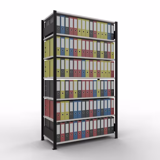 Productafbeelding nr. 13 van het artikel basisplank, kantoorplank, insteeksysteem MULTIplus150, 2300 x 1300 x 600 mm, 7 planken, lengtestangen, zonder middenaanslag, zwart/lichtgrijs Afbeelding nr. 13 van het artikel, kantoorrekken, insteeksysteem MULTIplus150, 2300 x 1300 x 600 mm, 7 planken, zonder middenaanslag, zwart/lichtgrijs uit de productgroep kantoorrekken van Schulte Lagertechnik