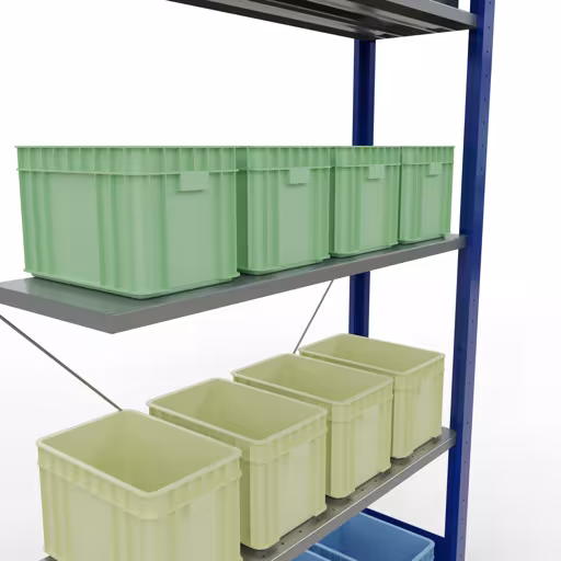 Productafbeelding nr. 16 van het artikel Aanbouwrekken, legbordstellingen, insteeksysteem MULTIplus85, 2000 x 1000 x 300 mm (HxBxD), 5 legborden, kruisschoor, RAL 5010 gentiaanblauw Figuur nr. 16 van het artikel aanbouwrekken, legbordinsteeksysteem MULTIplus85, 2000 x 1000 x 300 mm, 5 legborden, RAL 5010 gentiaanblauw uit de productgroep insteeksysteem van het merk Schulte Lagertechnik.