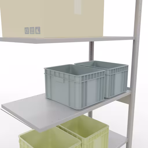 Productafbeelding nr. 12 van het artikel Aanbouwrekken, legbordstellingen, insteeksysteem MULTIplus85, 2500 x 1000 x 500 mm (HxBxD), 6 legborden, kruisschoor, RAL 7035 lichtgrijs Figuur nr. 12 van het artikel aanbouwrekken, legbordstellingen, insteeksysteem MULTIplus85, 2500 x 1000 x 500 mm, 6 legborden, RAL 7035 lichtgrijs uit de productgroep insteeksysteem van het merk Schulte Lagertechnik.