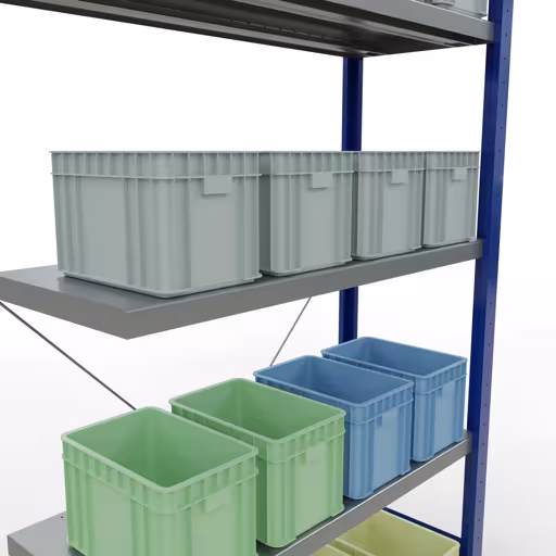 Productafbeelding nr. 12 van het artikel aanbouwplank, legbord, insteeksysteem MULTIplus250, 2000 x 1000 x 400 mm, 5 legborden, kruisschoor, RAL 5010 gentiaanblauw/verzinkt uit het insteeksysteem assortiment van het merk Schulte Lagertechnik