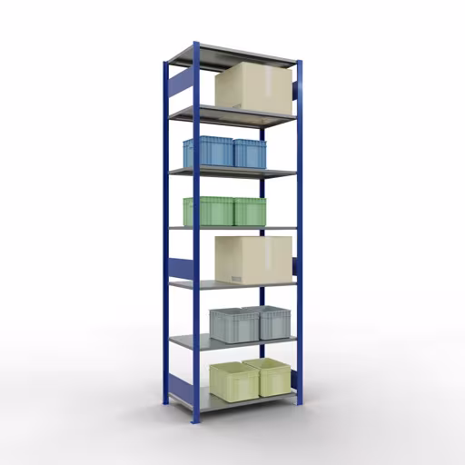 Productafbeelding nr. 12 van het artikel basisplank, legbord, insteeksysteem MULTIplus85, 3000 x 1000 x 600 mm (HxBxD), 7 legborden, lengtestangen, RAL 5010 gentiaanblauw Figuur nr. 12 van het artikel basisrek, legplank-insteeksysteem MULTIplus85, 3000 x 1000 x 600 mm, 7 legborden, RAL 5010 gentiaanblauw uit de productgroep insteeksysteem van het merk Schulte Lagertechnik.